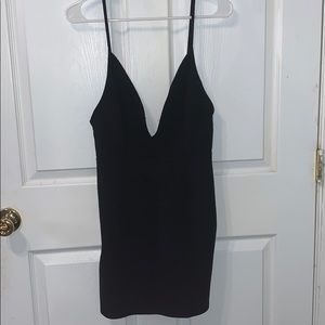 Black Deep Cut V Neck Dress